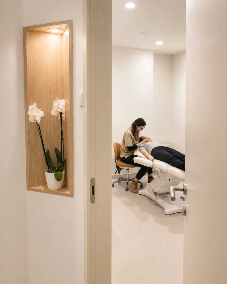 Sessão de terapia DTM e dor orofacial na Mediminho, em Braga, com acompanhamento personalizado em ambiente clínico.